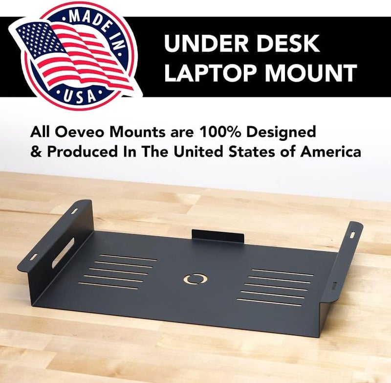 Oeveo Under Desk Laptop Mount - Black | Fits Laptops Up to 17"| 2.375" H x 19.5" W x 11.125" D | Metal Laptop Mount with Air Vents | ULM-291 | Made in America - Image 3